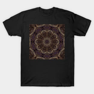 Abstract Kaleidoscope Mandala Flower in Bronze and Purple T-Shirt